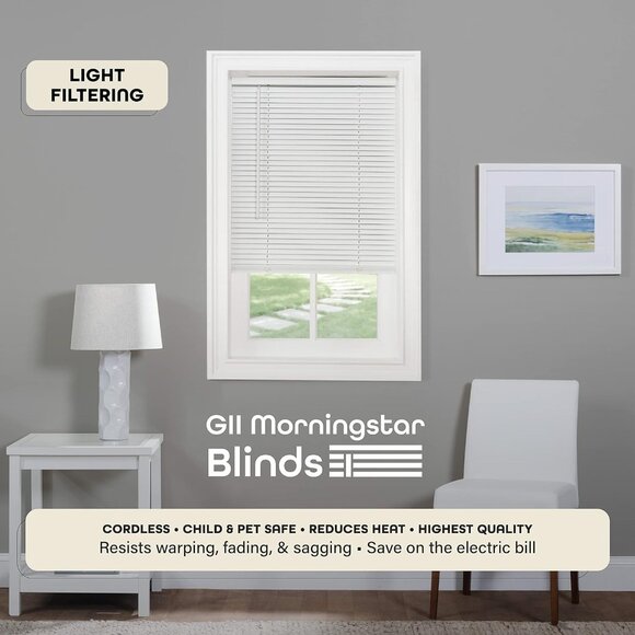 Achim Cordless Mini Blinds 58x64 Pearl White Light Filtering Kid Safe Vinyl - Picture 2 of 6